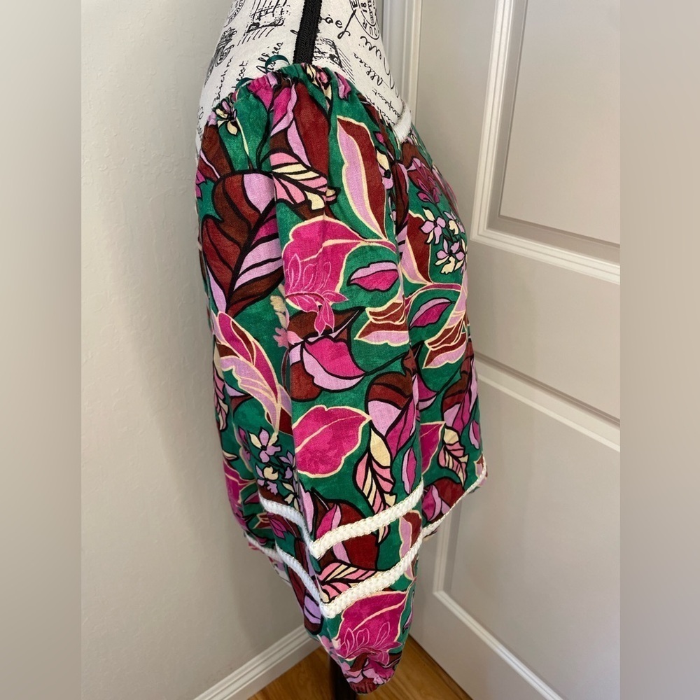 Cynthia Rowley Floral Off-Shoulder Linen Top - Pink and Green Size Large. - Picture 2 of 10